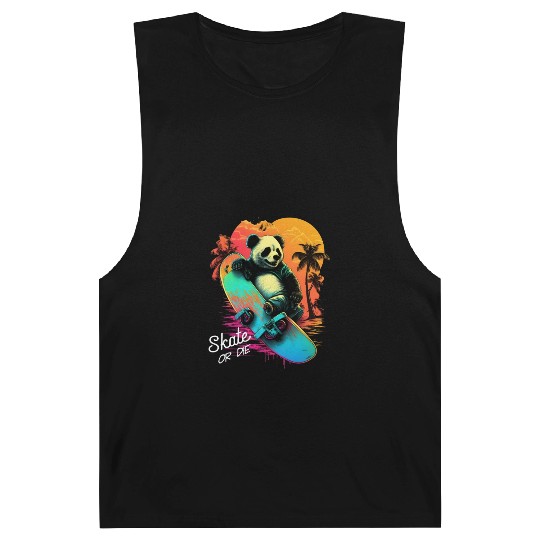Cool Retro Panda Skateboard Neon Gift Barnard Tanks