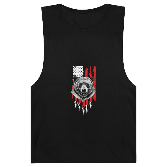 American US Flag Claw Grizzly Bear Hunting Patriot Barnard Tanks