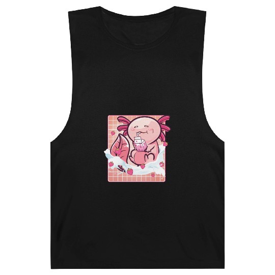 Kawaii Axolotl Strawberry Milk Shake Funny Sushi Barnard Tanks