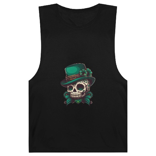 Sugar Skull Wearing A Hat St. Patrick's Day Design Barnard Tanks
