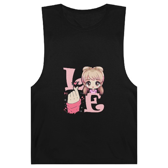 Love Saranghae Finger Heart Korean Anime Chibi Kpo Barnard Tanks