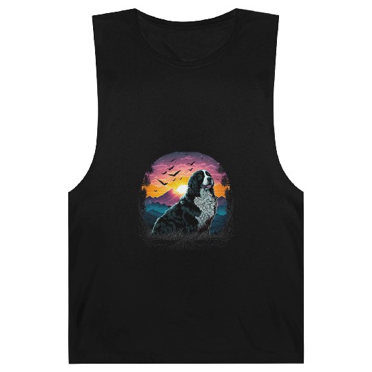 Bernese Mountain Dog with Mountain Sunrise view Barnard Tanks