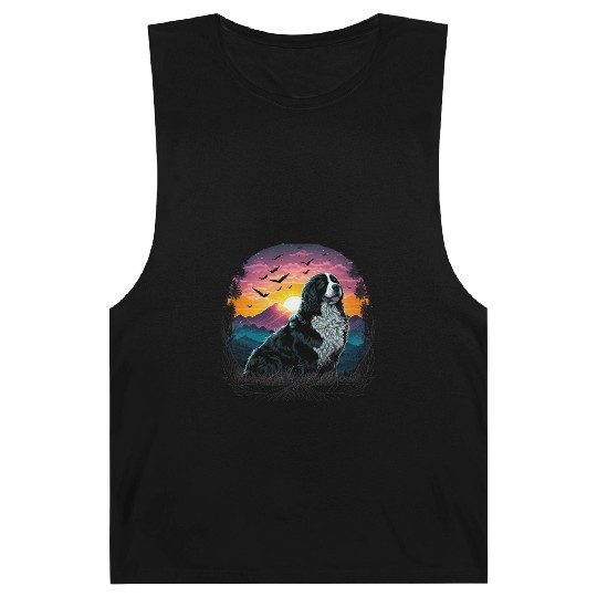Bernese Mountain Dog with Mountain Sunrise view Barnard Tanks