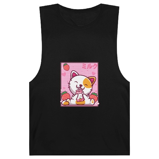 Kawaii Kitten Cute Cat Strawberry Milk Shake Barnard Tanks