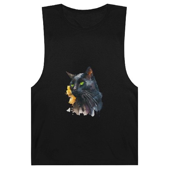 Black Cat Watercolor Portrait Barnard Tanks