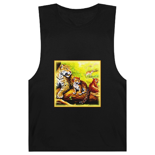 Jaguar Mom and Cubs Relaxing in Jungle. Buy Now Barnard Tanks