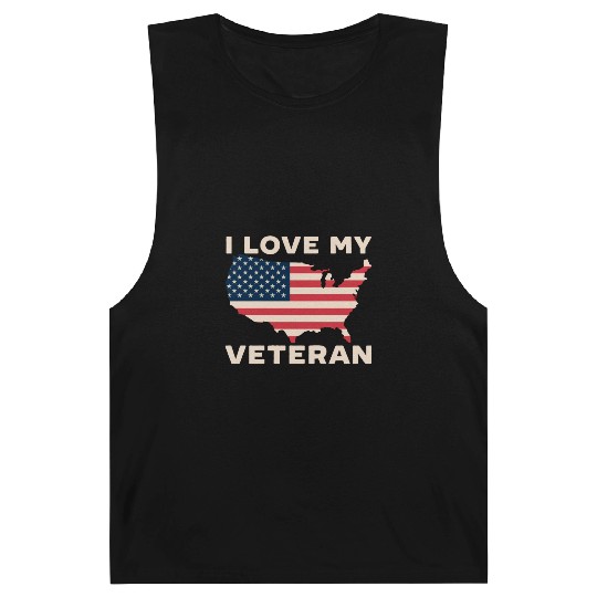 I Love My Veteran USA Flag American Memorial Day Barnard Tanks