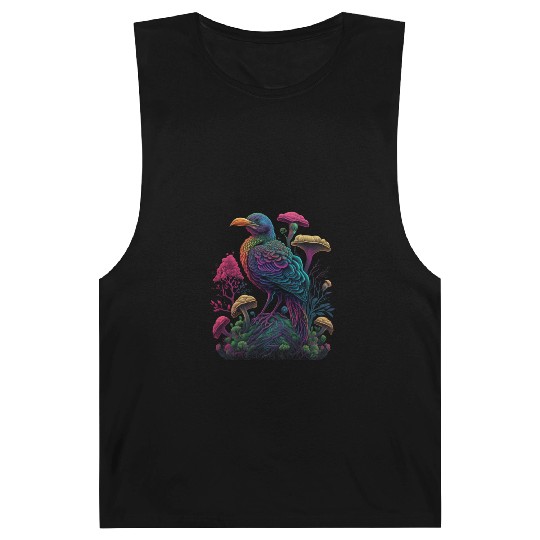 trippy patterns psychedelic Mushroom phoenix bird Barnard Tanks