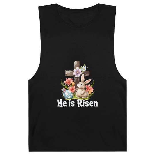 He Is Risen Cute Bunny Christianity Cross Barnard Tanks