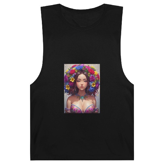 Spring Girl with a bouqet of flowers garland #3 Barnard Tanks
