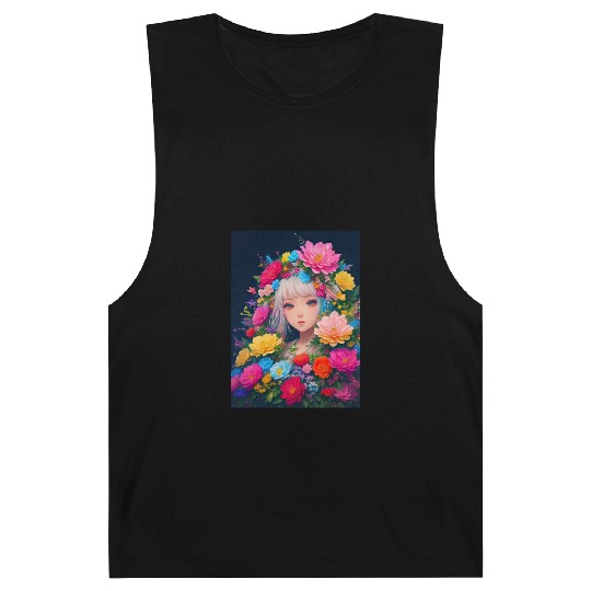 Spring Girl with a bouqet of flowers garland #16 Barnard Tanks