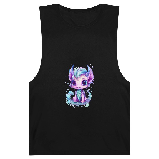 Cute aqua and purple watercolor dragon Barnard Tanks