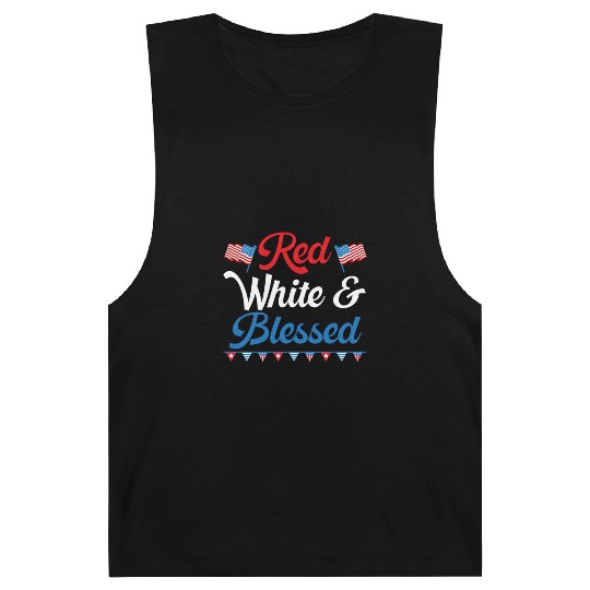 Red White And Blessed America USA Flag 4th Of July Barnard Tanks