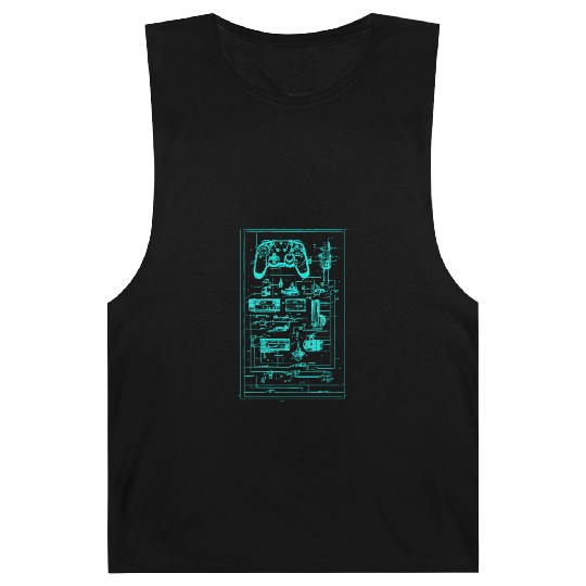 Neon Teal Video Game Controller Blueprint Barnard Tanks