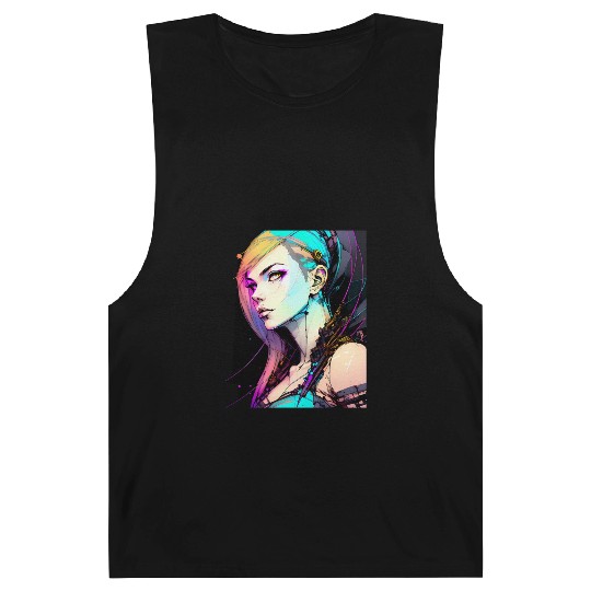 Neon Dreams A Cyberpunk Girl with Orange Teal Hair Barnard Tanks