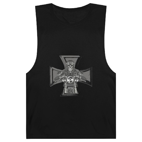 Biker Cross Motorcycle Emblem Skeleton Barnard Tanks