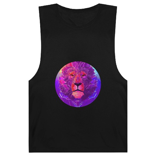 Geometric Vaporwave Lion Head Barnard Tanks