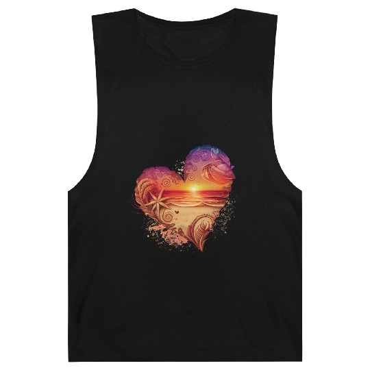 Retro Beach Heart Sunset Watercolor1 Barnard Tanks