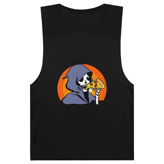 Retro Halloween Pizza Lover Ghost Grim Reaper Barnard Tanks