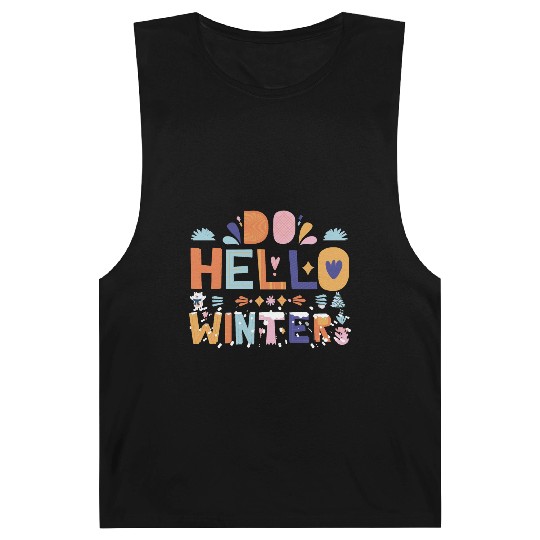 Cute Hello Winter with Snow and Fun Art Barnard Tanks
