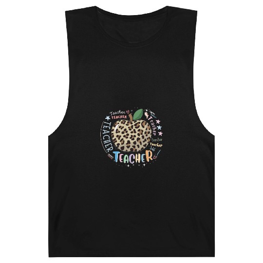 Teacher Typography Leopard Back to School Barnard Tanks