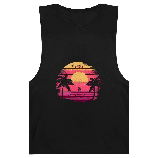 Vintage Retro Sunset Watercolor Beach Vacation 1 Barnard Tanks