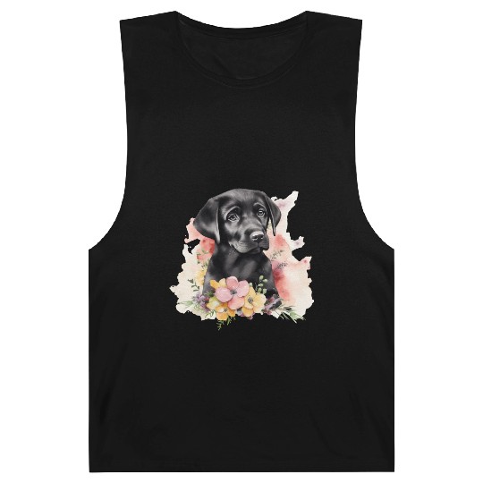 Black Lab Dog Watercolor Floral Barnard Tanks