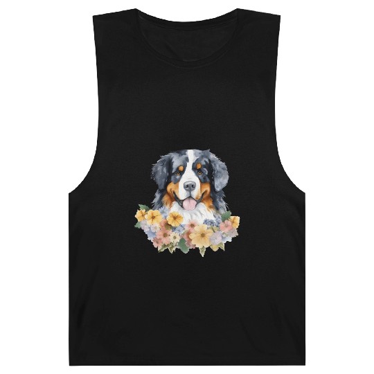 Bernese Mountain Dog Watercolor Floral Barnard Tanks
