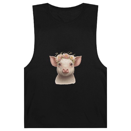 Cute Piglet Flower Crown Baby Pig Floral Farm Anim Barnard Tanks