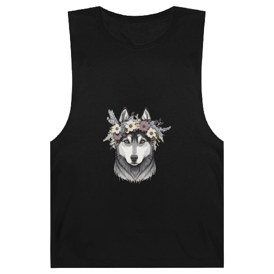Cute Siberian Husky Flower Crown Pet Dog Floral Pu Barnard Tanks