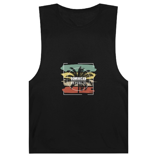 Dominican Republic Artistic Palm Tree Retro Barnard Tanks