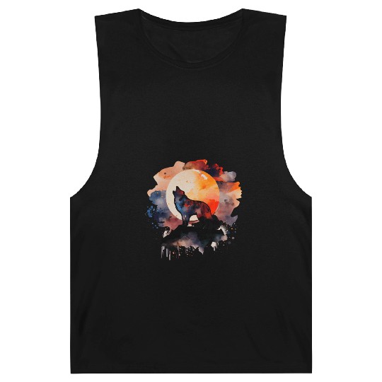 Wolf Howling at Moon Watercolor Barnard Tanks