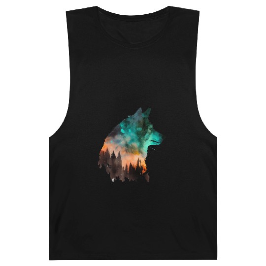 Forest Wolf Multicolor Watercolor Portrait Barnard Tanks