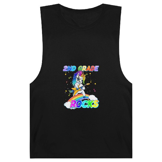 2nd Grade Rocks Unicorn Rainbow Back Barnard Tanks