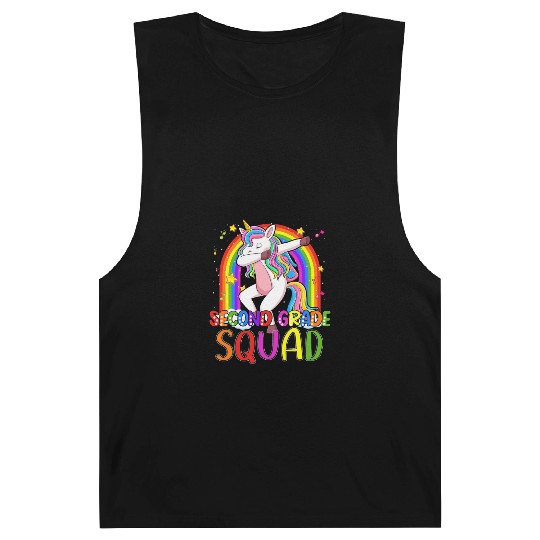 2nd Grade Squad Dabbing Unicorn Rainbow Back Barnard Tanks