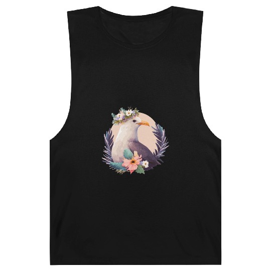 Cute Seagull Bird Flower Crown Floral Birds Barnard Tanks
