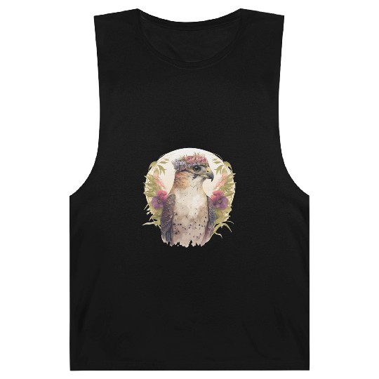 Watercolor Falcon Birds Of Prey Flower Crown Flora Barnard Tanks