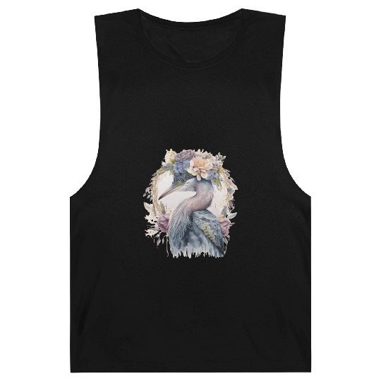 Watercolor Heron Freshwater Bird Watching Flower C Barnard Tanks