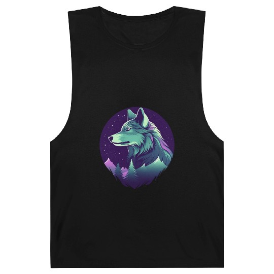 Starry Night Wolf With Northern Light Colors Barnard Tanks