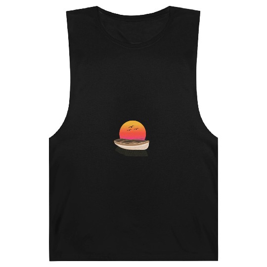 Retro Sunset rowing boat Graphic Barnard Tanks