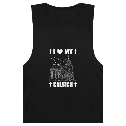 I Love My Church Funny Religious Guy Girl Church Barnard Tanks