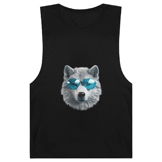 Grey Wolf Wearing Blue Sunglasses Wildlife Animal Barnard Tanks