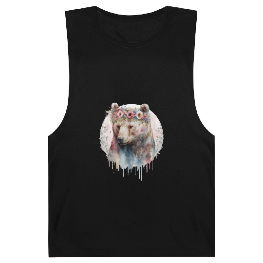 Artistic Watercolor Grizzly Bear Flower Crown Boho Barnard Tanks