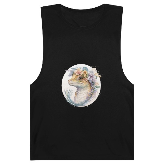 Watercolor Gecko Reptile Flower Crown Floral Amphi Barnard Tanks