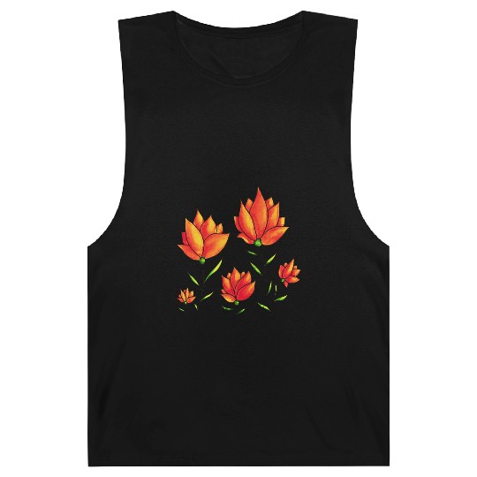 Orange Flowers In Green Spring Watercolor Barnard Tanks