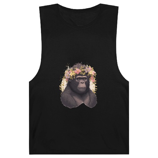 Watercolor Gorilla Flower Crown Africa Safari Anim Barnard Tanks