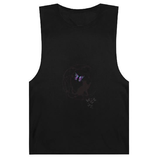 Decorative Black Cat Silhouette With Butterflies Barnard Tanks