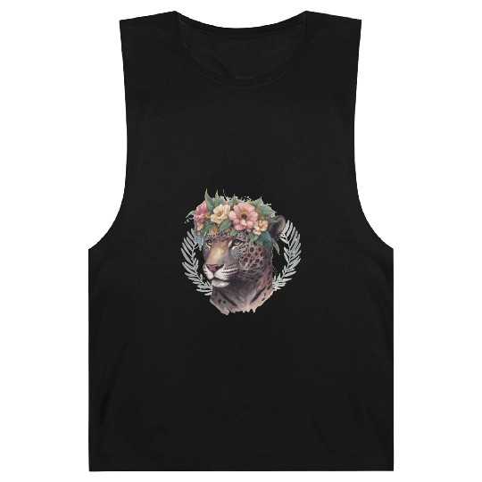 Watercolor Jaguar Flower Crown Wild Cat Lover Barnard Tanks
