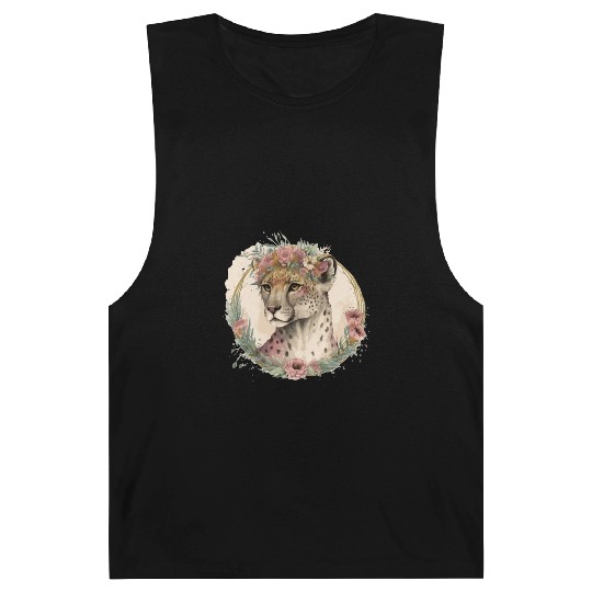 Cute Watercolor Cheetah Flower Crown Safari Animal Barnard Tanks