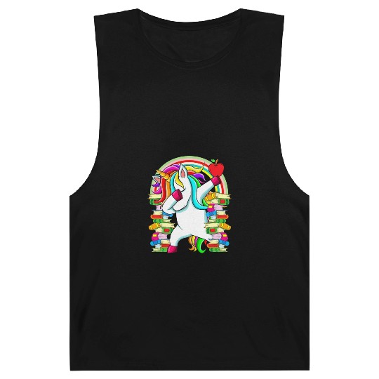 Womens Reading Teacher Dabbing Unicorn Elementary Barnard Tanks